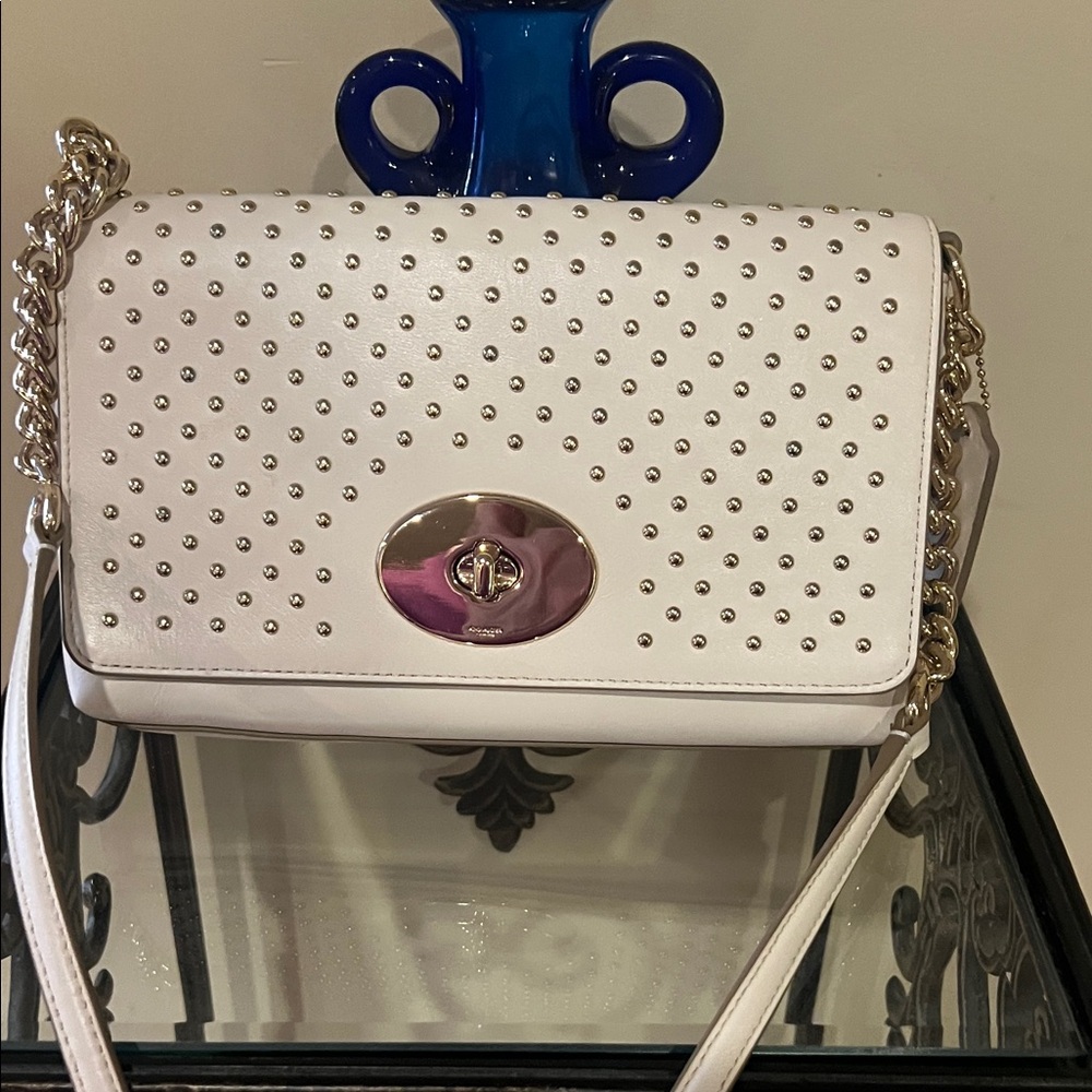 Coach Chalk White Gold Studded Shoulder Bag